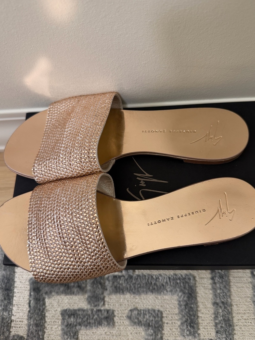 Giuseppe Zanotti Roll Crystal Suede Slide Sandal Nude Size 38